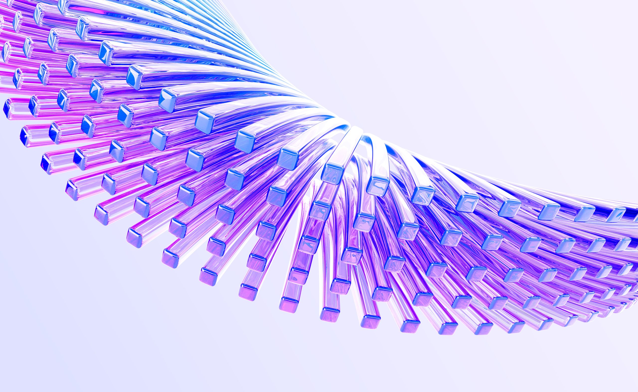Abstract 3d background with glass wave speed motion effect of rows square lines. Holographic gradient light curve shape pattern. Futuristic architecture design, render tech banner. 3D illustration